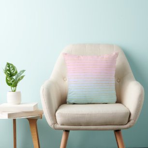 Cojín Decorativo Ombre azul rosa con líneas doradas