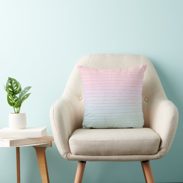 Cojín Decorativo Ombre azul rosado con líneas de oro (Silla)