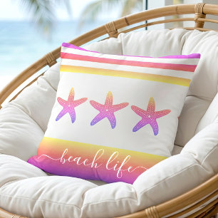 Cojín Decorativo Ombre de rosa a morado 3 estrellas de mar guión de
