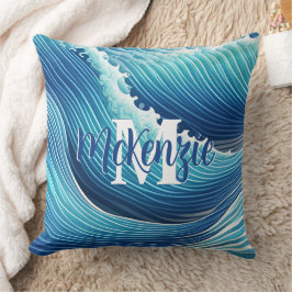 Cojín Decorativo Onda oceánica azul resumen monograma