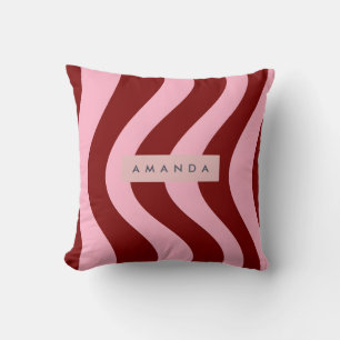 Cojín Decorativo Onda Personalizada de Franja Roja y Rosa de Cereza
