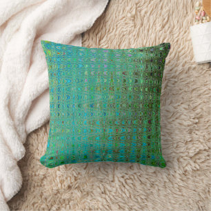 Cojín Decorativo Ondas abstractas de boomerang retro verde y azul