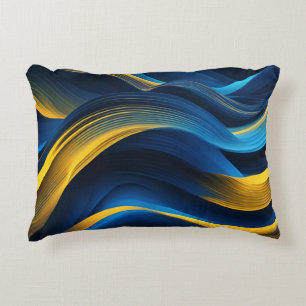 Cojín Decorativo Ondas Abstractas En Una Mezcla De Azul Y Amarillo