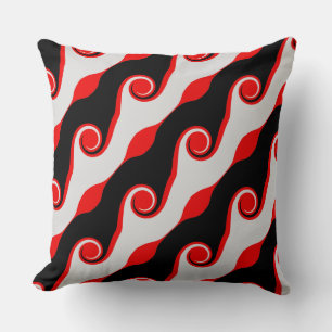 Cojín Decorativo Ondas abstractas negras, rojas y plateadas