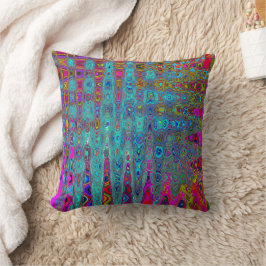 Cojín Decorativo Ondas Atómicas Retro Abstractas Azules Trippy
