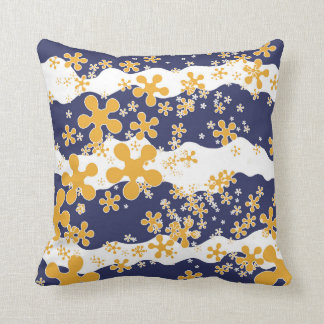 Cojín Decorativo Ondas, azul marino, amarillo mostaza, blanco, flor