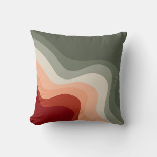 Cojín Decorativo Ondas de estilo retro verde y rojo