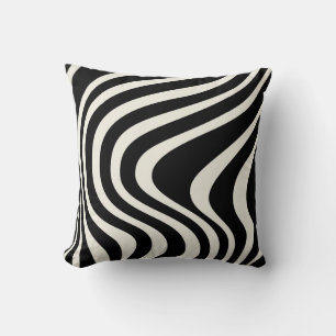 Cojín Decorativo Ondas retro en blanco y negro
