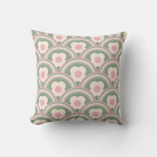 Cojín Decorativo Ondas Retro y Flores Rosa y Verde