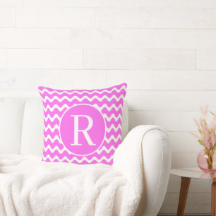 Cojín Decorativo Ondas rosadas monogramo RF Classic Serif