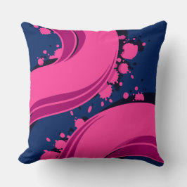 Cojín Decorativo Ondas rosadas vibrantes sobre fondo azul marino