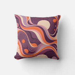 Cojín Decorativo Ondas sonoras fluidas de naranja morado