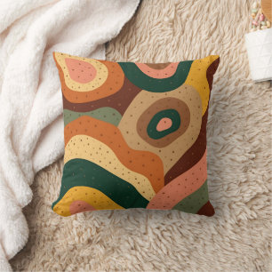 Cojín Decorativo Ondas y puntos retro Groovy con colores vibrantes