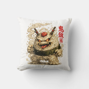 Cojín Decorativo Oni Noodle Yokai – Arte de Monstruo de Comida Japo