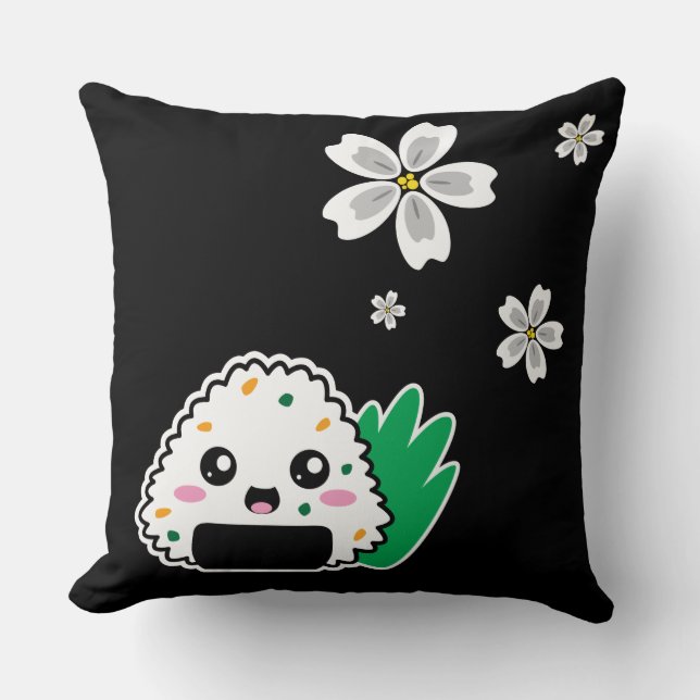 Cojín Decorativo Onigiri y Sakura Pillow blanco (Anverso)