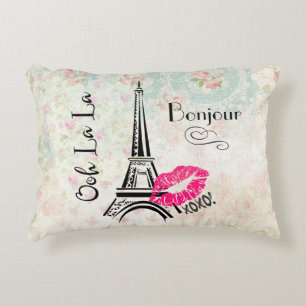 Cojín Decorativo Ooh La Paris Torre Eiffel en patrón de cosecha