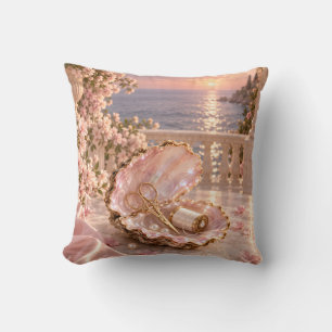 Cojín Decorativo Opalo Rosa Concha Caramelo Llave Dorada Romántico 