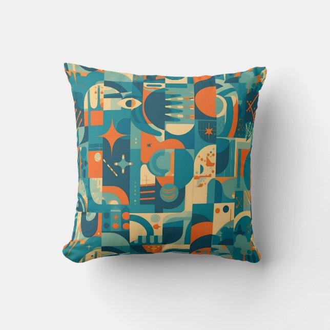 Cojín Decorativo Orange and Teal Geometric Abstract (Anverso)