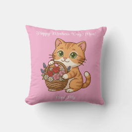 Cojín Decorativo Orange Cat Flower Basket Art: Throw Pillow