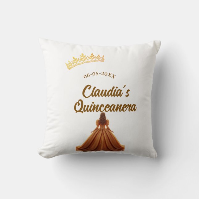 Cojín Decorativo Orange quinceanera princess crown birthday name da (Anverso)