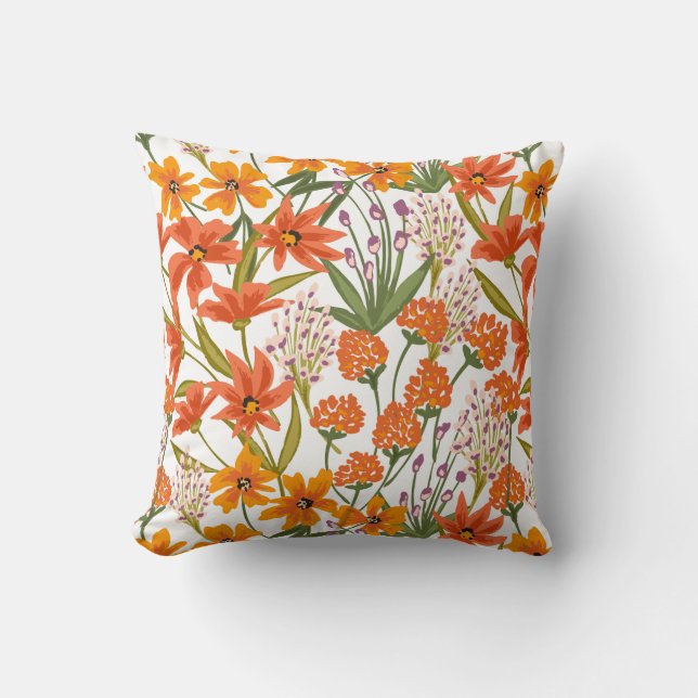 Cojín Decorativo Orange Wildflower Botanical Pattern  (Anverso)