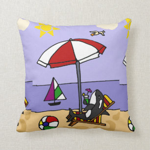 Cojín Decorativo Orca divertida en la playa