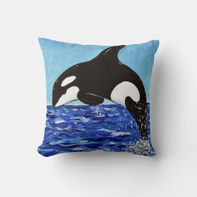 Cojín Decorativo Orca en la pintura azul (Anverso)