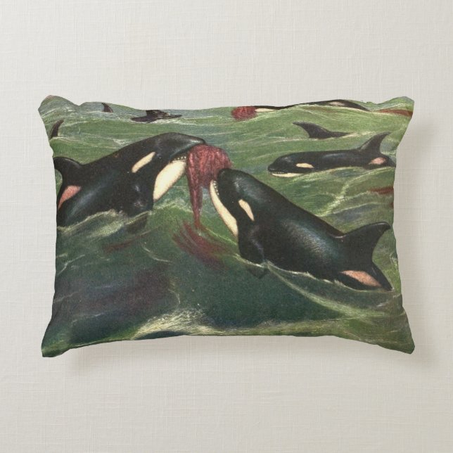 Cojín Decorativo Orca y Orcas, Mamíferos Marinos Antiguos (Anverso)