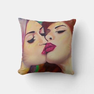 Cojín Decorativo Orgullo de acuarela Dos mujeres comparten un beso