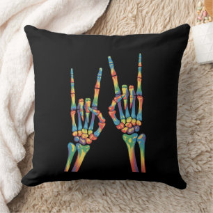 Cojín Decorativo Orgullo de la mano del esqueleto Arcoiris LGBTQ Or