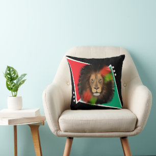 Cojín Decorativo orgullo negro león rojo verde unidad selva gato re