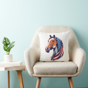 Cojín Decorativo Orgullo patriótico: cuarto caballo con bandera est