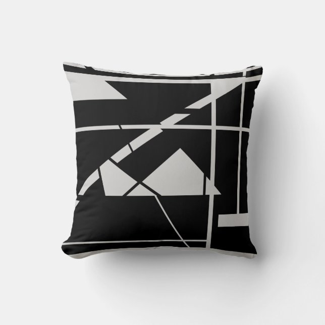 Cojín Decorativo Origami gris claro sobre resumen geométrico negro (Anverso)