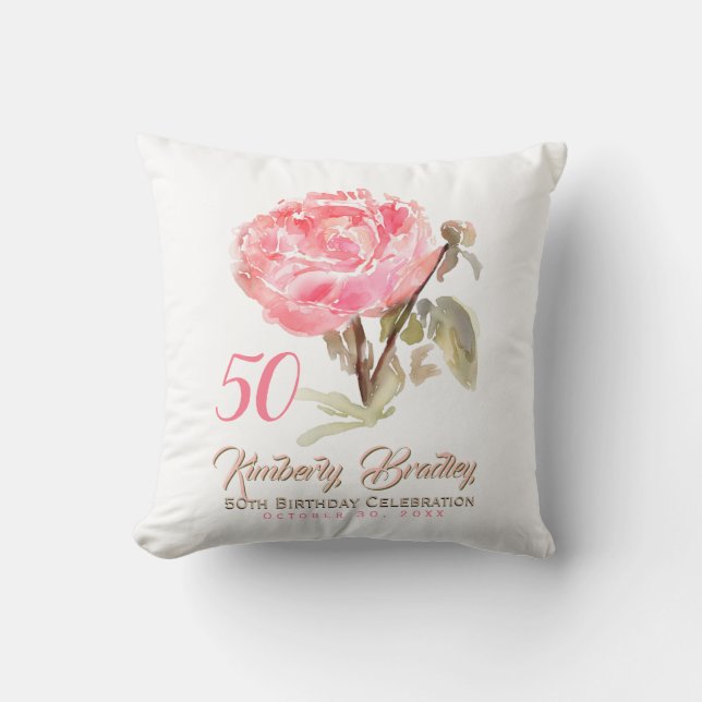 Cojín Decorativo Original Peony 1 acuarelas 50th Birthday SqP (Anverso)