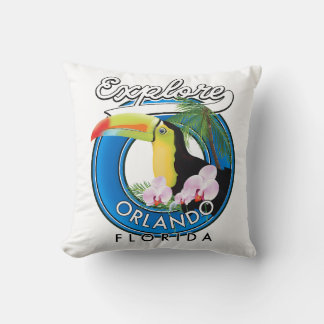 Cojín Decorativo Orlando Florida Explora logotipo retro.