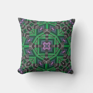 Cojín Decorativo Ornamental abstracto rayado verde oscuro folk