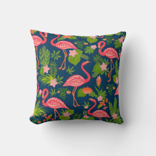 Cojín Decorativo Ornamento de flamingo rosa sobre una espalda turqu