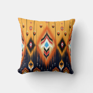 Cojín Decorativo Ornamento de folclore geométrico Ikat. La etnia tr