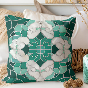 Cojín Decorativo Ornamento de mármol floreciente de mosaico verde y