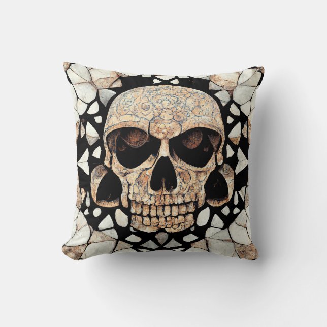 Cojín Decorativo Ornamento decorativo tribal | Arte craneal maya (Anverso)