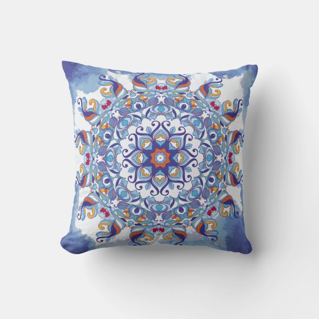 Cojín Decorativo Ornamento floral, diseño artístico. (Anverso)