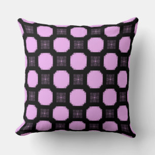 Cojín Decorativo Ornamento geométrico en rosa y negro.