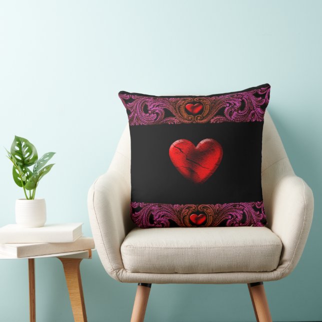 Cojín Decorativo Ornamento púrpura gótico con corazón (Silla)