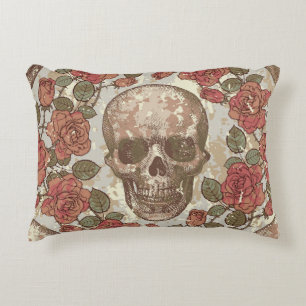 Cojín Decorativo Ornamento retro de cráneos y Rosas