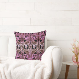 Cojín Decorativo Ornamento rosa gótico con cráneo