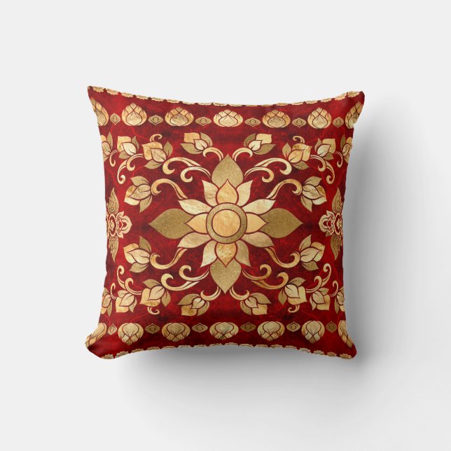 Cojín Decorativo Ornamento tailandés - Oro y rojo (Anverso)