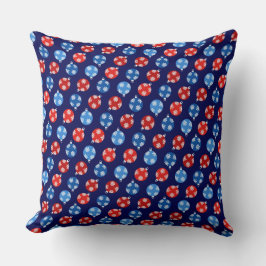 Cojín Decorativo Ornamentos azules y rojos de navidad con copos de
