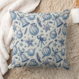 Cojín Decorativo Ornamentos de Navidad Blue Toile Seamless
