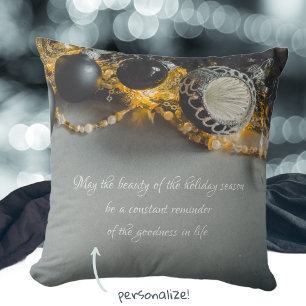Cojín Decorativo Ornamentos de Navidad Gris Negro con tierras de cu