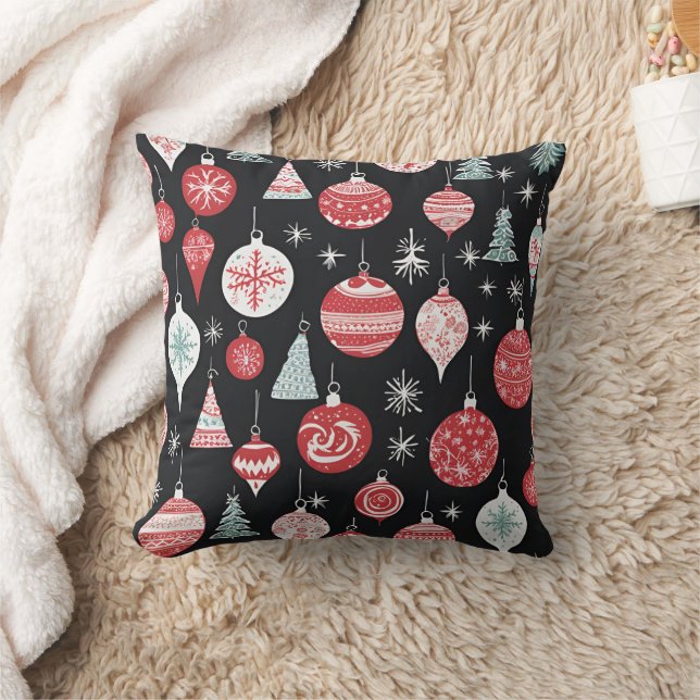 Cojín Decorativo Ornamentos de Navidad Negro (Manta)